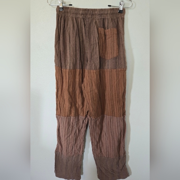 Soul Flower Brown Striped Patchwork Cotton Pants Size Medium - Picture 2 of 6